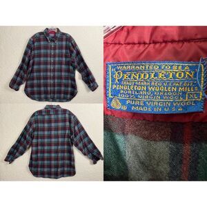 Pendleton Shirt Mens Sz XL 100% Wool‎ Red Plaid Flannel Vintage Made in USA 70's